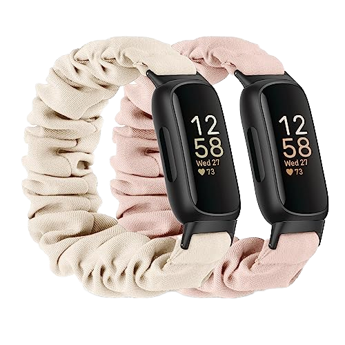Stretchy Elastic Scrunchie Fabric Replacement Wristband Compatible for Fitbit Inspire 3 Soft Skin Friendly Printed Watch Band