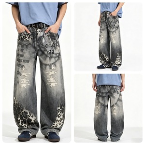 Nuevos Pantalones Vaqueros Holgados Estilo Hip-Hop para Hombre, con Estampado de Grafiti, Rotos y con <span class=keywords><strong>Letras</strong></span> - Product Image 5