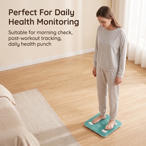 Balance connectée intelligente BIA en verre trempé de 4 mm <span class=keywords><strong>avec</strong></span> écran LCD 62x25mm, 8 utilisateurs, 2 piles AAA, mesure du poids, de la masse grasse, musculaire, d'eau et de masse osseuse, capacité 180 kg - Product Image 2