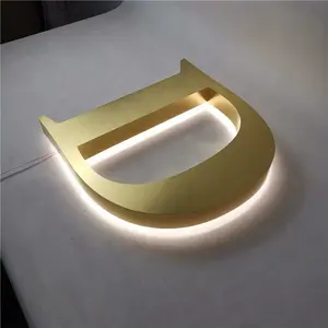 Canal rétro-éclairé lettre logo 3d mur led logo signe conception personnalisé en acier inoxydable lumière 3d métal bureau led logo