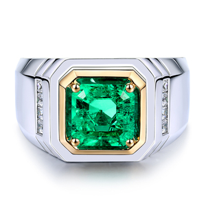 S925 Sterling <strong>Silver</strong> Fine <strong>Ring</strong> with Lab Grown <strong>Emerald</strong> for Men - Product Image 2