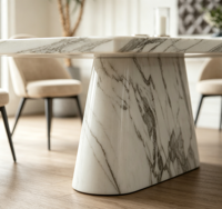Table à manger rectangulaire moderne de luxe en pierre frittée, aspect marbre, base conique stable, mobilier pour la maison et les restaurants, OEM ODM disponible