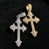 Pendentif Croix Vintage Princesse 43.4x23.8mm en Argent 925 Moissanite VVS Sertie de Pierres, Deux Couleurs Or et Argent, Thème Religieux
