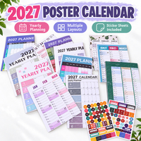Calendrier mural 2027 en gros, planificateur annuel grand format 12 mois pliable 73,7x52,2cm avec feuilles d'autocollants pour bureau, maison, école