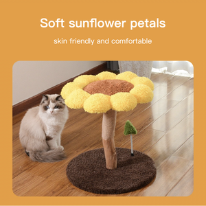 Arbre à chat en bois naturel Tournesol avec griffoir en sisal et velours doux pêche, 2 tailles S/L pour chats de petite taille, mobilier pour animaux domestiques - Product Image 4