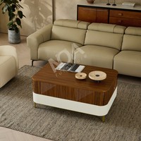 Ensemble table basse et meuble TV moderne pour salon, avec tables d'appoint gigognes rondes et carrées, finition placage bois et plateau en pierre, meuble TV de rangement