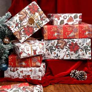 Rollo de papel de regalo Kraft de Navidad desechable al por mayor 80gsm tejido 43*300cm embalaje de regalo de lujo personalizado recubierto de silicona - Product Image 1