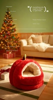Coussin de lit pour chat de Noël, rouge festif, pour le Festival du Printemps, épais et chaud, amovible et lavable, en forme de pomme, en coton PP