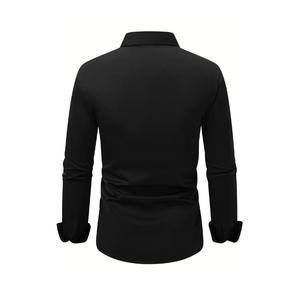 Kemeja Kantor Pria Seragam Kerja Hitam Ukuran Besar Profesional Slim Fit Kasual Berhias Manik-Manik Putih Musim Semi Gugur Bahan Poliester Tahan Lama Baru - Product Image 5