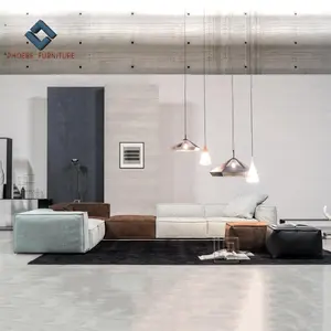 Italia Super Nyaman Mewah Desain Baru Kain Nubuck Bata Musim Sofa Set Ruang Tamu Furnitur