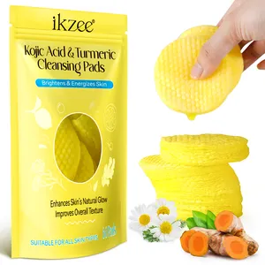 IKZEE private label face cleansing pad disposable cotton facial kojic acid and turmeric exfoliating cleansing pads