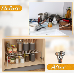Set di 2 Organizzatori Espandibili per Armadietti da <span class=keywords><strong>Cucina</strong></span>, Ripiani Regolabili in Metallo per Dispensa, Portapiatti e Organizzatore per Stoviglie - Product Image 5