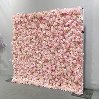 Panel de Fondo de Pared de Flores Artificiales de Seda, Rosas Rosadas Grandes, Antibacterianas, Hechas a Mano, en Rollo 3D, de 8 pies x 8 pies, para Decoración de Bodas y Eventos, Marca NINI