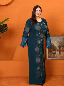 Belle <span class=keywords><strong>robe</strong></span> pour femmes, élégante et modeste, grande <span class=keywords><strong>taille</strong></span>, vêtement de fête quotidien, avec diamants, vente à bas prix - Product Image 2