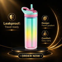 Bouteille d'eau à double paroi en PC 700 ml avec paille anti-fuite, tasse de sport CPC pour les voyages en plein air