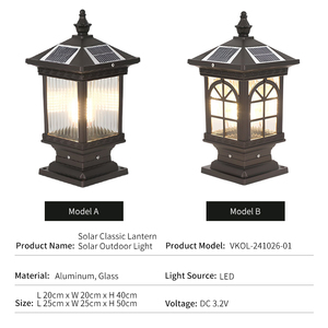 Lámpara Solar de Pilar de Aluminio y Vidrio, Impermeable IP65, para Jardín, Puerta, Valla, Estilo Chino Retro Antiguo, Iluminación de Paisaje - Product Image 2