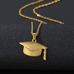 Mode Abschluss Halskette Geschenk 18 Karat vergoldet benutzer definierte Edelstahl Graduate Doctor Hut Anhänger Halskette für Studenten - Product Image 1