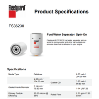 Pemisah Air Bahan Bakar Fleetguard FS36230 C5300516 Asli |   Filter Diesel Standar OEM untuk Mesin Tugas Berat