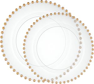 White Plastic Dinnerware with Gold Rim 7.5 Inch Clear Beaded Charger <b>Plates</b> Bulk Shatterproof Party <b>Plates</b> for Caterers - Product Image 2