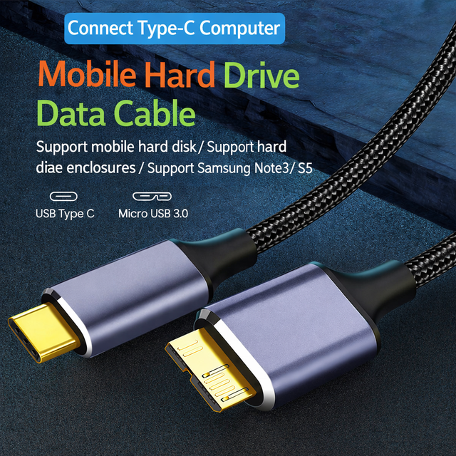 USB C to Micro B Cable Type C to USB 3.0 5Gbps Data Connector Adapter for Phone PC Macbook Hard Drive Disk Camera HDD SSD Cord