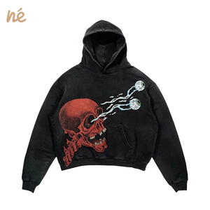 Sweter bertudung modis kelas atas, Sweatshirt kasual nyaman ukuran besar dengan lengan panjang desain bordir untuk Halloween - Product Image 4