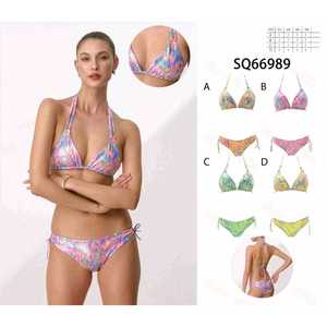 Ensemble bikini deux pièces sexy pour femme, maillot de bain d'été, haut de bikini rembourré à nouer, bas taille haute à nouer sur les côtés, vente en gros pour dames 66989 - Product Image 1