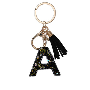 Llavero Minimalista de Resina Negra con 26 Letras, Adorno de Borla Suave para Mochila, Colgante de Moda para Bolso de Mujer, Accesorios para Llaves al por Mayor - Product Image 1