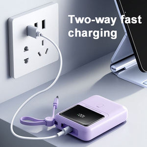 <span class=keywords><strong>Mini</strong></span> batterie externe personnalisée avec <span class=keywords><strong>logo</strong></span>, 10000 mAh, 2 câbles intégrés, entrée USB Type-C, affichage LED, charge rapide 22,5 W, portable, ultra-mince - Product Image 4
