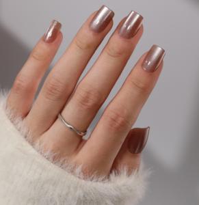 Короткие квадратные французские накладные ногти 3D с металлическим эффектом, розовые, нюдовые, матовые, из АБС-пластика, оптом, в наличии для магазинов косметики и розничной торговли - Product Image 2