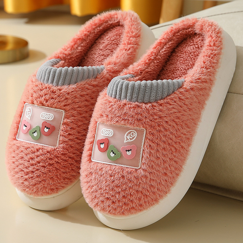 New Plush Cotton Slipper Women Winter Home Shoes Thick Bottom Couples Warm Slippers