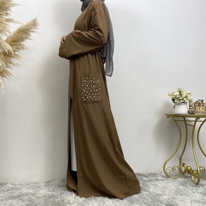 1738# High Quality Loose Long Sleeves With Pearls Front Pockets Cardigan Muslim Islamic Dubai Abaya - Product Image 4