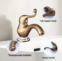 Robinet mélangeur vintage monotrou pour lavabo, style européen, en cuivre, eau froide et chaude, à poser sur comptoir, avec cartouche céramique