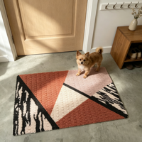 Tapis de porte moderne en polyester oriental personnalisé, motif géométrique color block, avec envers antidérapant en PVC, imprimé abstrait terracotta