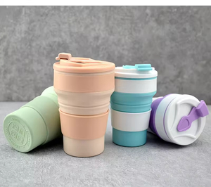 500ml Outdoor Buckle Coffee <b>Cup</b> Foldable Water <b>Cup</b> <b>Reusable</b> Folding Silicone Collapsible Coffee <b>Cup</b> with Straw - Product Image 1