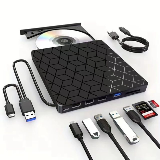 NKIWI Multifunctional External Optical Drive Square Pattern DVD Burner 7-in-1 USB 3.0/Type C USB Flash Drive Computer/Laptop