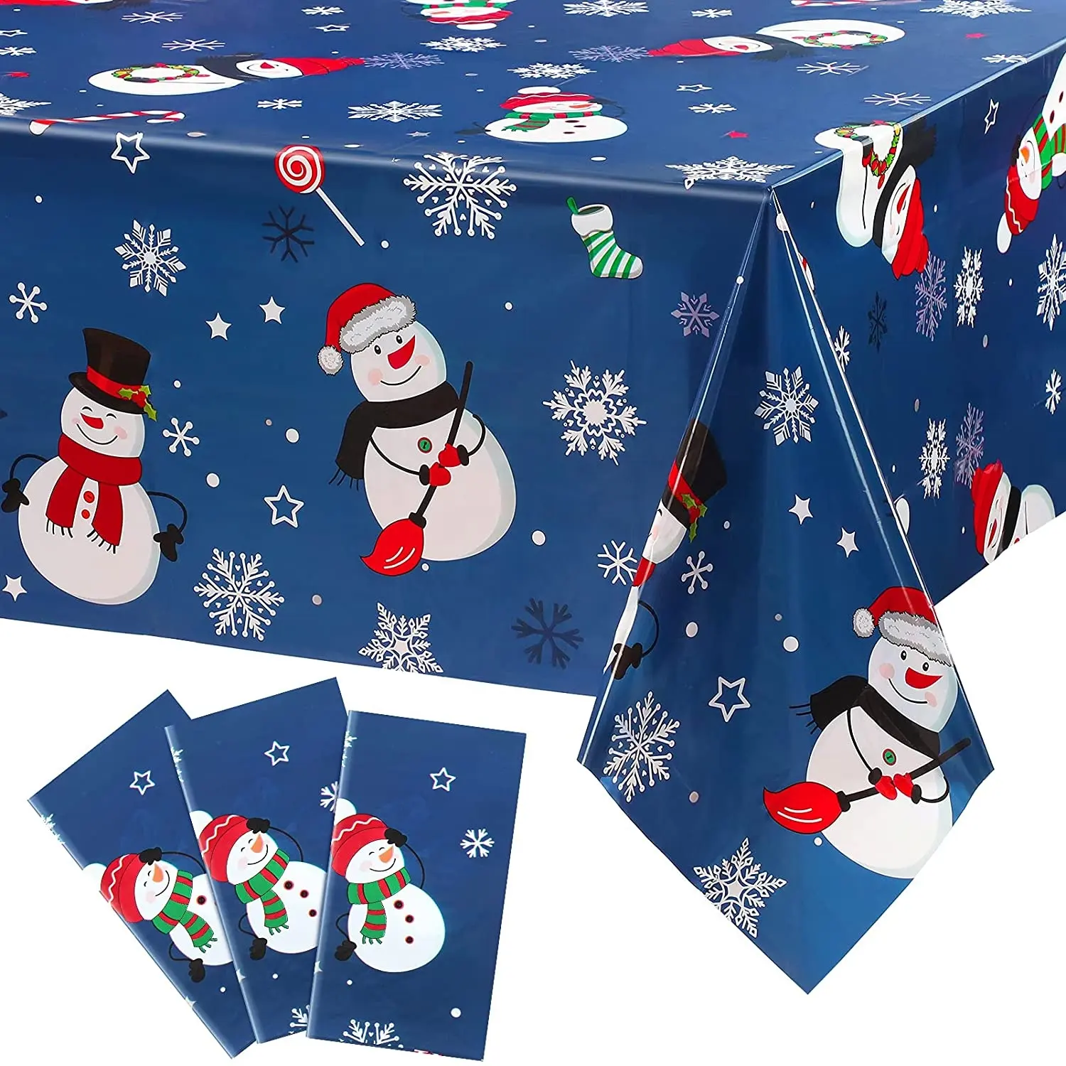 Snowman Christmas Party Tablecloth Decorations Snowflakes Plastic Table Cover Winter Christmas Tablecloth for Xmas Holiday