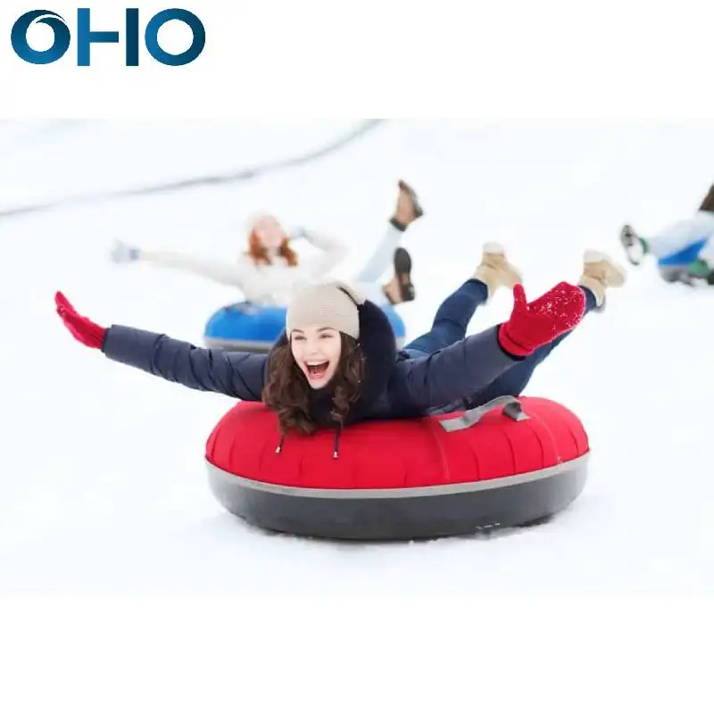 OHO 2022 Heavy Duty Inflatable Snow Tube Hard Bottom Sledge Sled with Rubber and Oxford Fabric for Kid and Adult Winter Sport