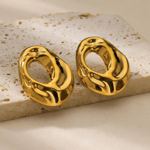 Gioielli di moda in acciaio inox irregolare orecchini in acciaio inox all'ingrosso orecchini placcati oro orecchini Chunky - Product Image 3