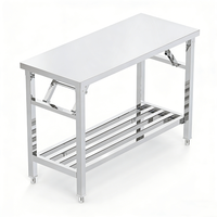 Fournisseur direct, table de travail pliable à 2 niveaux en acier inoxydable 304, étagère de rangement grande capacité, station de buanderie, établi