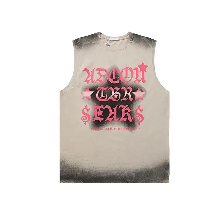 Finch Garment 2023 High Street Outer Washed Tank Top Men Screen Printing Wash Tank Vest Sleeveless Sun Faded T Shirt