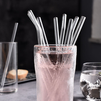 Pailles à Cocktail Réutilisables en Verre Borosilicaté, 0.8 x 20 cm, Transparentes et Résistantes à la Chaleur, Écologiques, pour Boissons (Personnalisation du Logo)