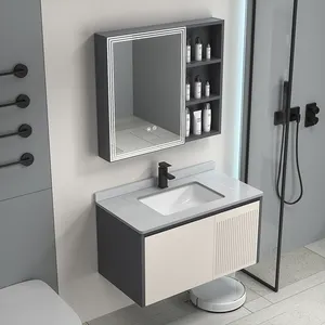 Aangepaste Eenvoudige Mooie Spiegel Grote Capaciteit Opslagruimte Badkamerkasten Keramische Rotsplaat