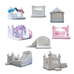 Mini White Bouncer Bounce House Water Slide Inflatable Jumping Castle White Wedding Bounce House With Ball Pit For Party Rental