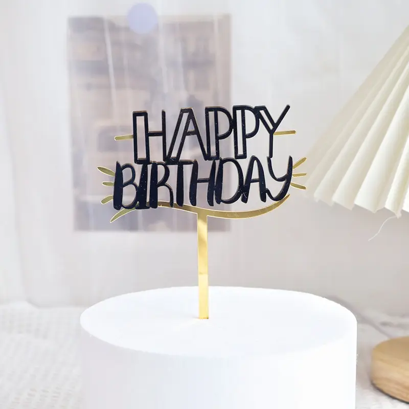 Bán buôn tùy chỉnh hạnh phúc bên trang trí sang trọng bánh Topper thiết kế dọc Vàng Acrylic đám cưới sinh nhật toppers cho bánh