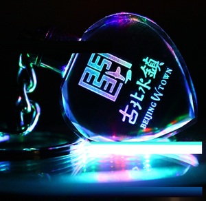 Custom Blank Crystal Gift Souvenir Led Light Keychain Heart Shape Crystal Key Chains