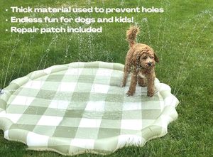 Alberca de Agua con Aspersor a Cuadros Verdes y Blancos para Niños y Perros, Juego Acuático de Verano para el Patio Trasero - Product Image 5