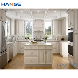 Foshan factory wall mounted hdf board cabinets designs modern white solid wood modular kitchen cabinet set with island