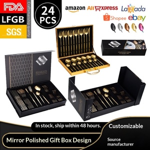 Ensemble de couverts en acier inoxydable de style européen, 24 pièces, finition miroir, avec <span class=keywords><strong>fourchette</strong></span>, <span class=keywords><strong>cuillère</strong></span>, <span class=keywords><strong>couteau</strong></span> (vert or) - Product Image 5