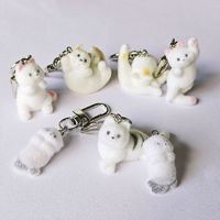 Porte-clés chaton mignon floqué, figurine de chat 3D mini moelleuse, breloque de sac à main animaux de dessin animé, pendentif chat floqué