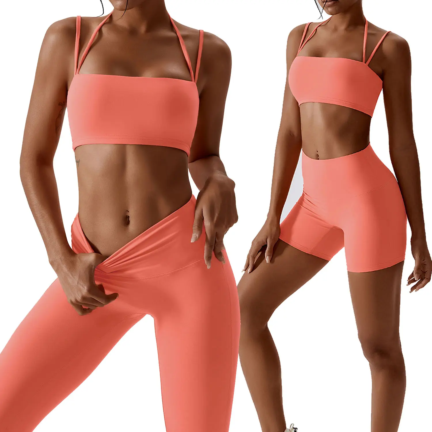 Yeni yeni stil 6 renkler moda Yoga yüksek bel popo kaldırma dikişsiz spor Fitness setleri ücretsiz örnek